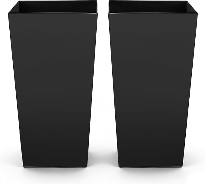 VEVOR 30 inch Tall Planters for Outdoor Plants Set of 2, Black Tall Planter for Indoor Plants, Modern Large Planters for Front Porch Patio Balcony, Plant Container Flower Pots with Built-in Drainage