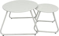 Patio Outdoor Coffee Table Set of 2, Weather Resistant Steel Round End Tables, Outdoor Nesting Table for Patio, Balcony, Bistro and Indoor, Black (White)
