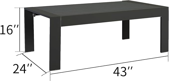Solaste Aluminum Outdoor Coffee Table, All-Weather Rectangle Metal Patio Coffee Table Furniture for Balcony, Garden, Indoor or Outdoor Use, Black