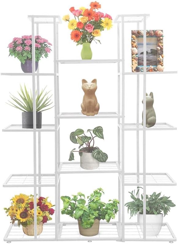 MTB Garden 5 Tier 14 Potted Metal Large Plant Stand for Indoor Outdoor Flower Pot Display Planter Shelf, White