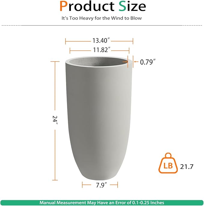 Tall Planters for Outdoor Plants, Large Concrete Flower Pots for Garden Front Porch, Patio, Indoor (Gray)