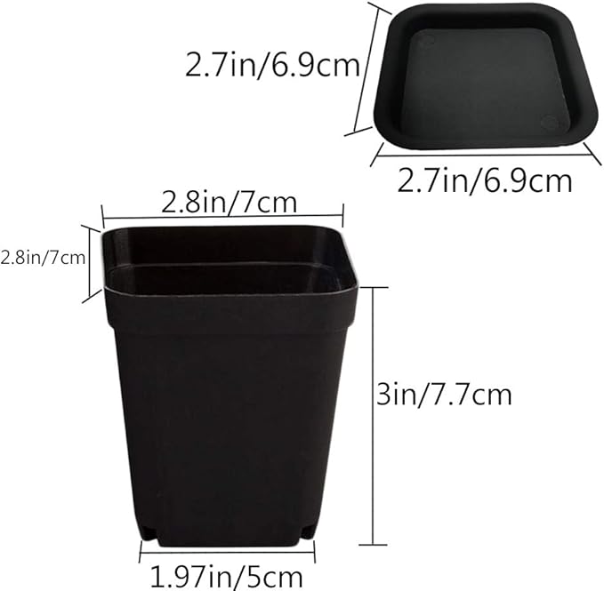 OJYUDD 24 Pack 3 Inch Black Nursery Pot Flower Pots Square Plastic Plant Pot Plastic Starter Pots with Saucer Basket Indoor Outdoor for Your Room,Garden Office and Balcony Decor