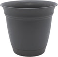 The HC Companies Eclipse Round Planter with Saucer - Outdoor & Indoor Plant Pot with Drainage Holes - Lightweight, UV-Resistant Plastic Pots for Plants, Flowers & Herbs (6" Warm Gray, Pack of 1)