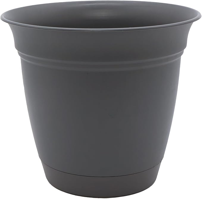 The HC Companies Eclipse Round Planter with Saucer - Outdoor & Indoor Plant Pot with Drainage Holes - Lightweight, UV-Resistant Plastic Pots for Plants, Flowers & Herbs (6" Warm Gray, Pack of 1)