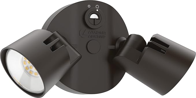 Lithonia Lighting HomeGuard 2-Light LED Outdoor Flood Lights, Outdoor LED Lights, Dusk to Dawn Sensor, Adjustable Lumens, 4000K Cool White, Round Heads, Dark Bronze (HGX LED 2RH ALO 40K 120 PE DDB)