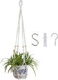 feedee Macrame Plant Hanger, Hanging Planters for Indoor Plants Holder with Wood Beads, Hanging Plant Holder for Indoor Outdoor, Gifts for Plant Lovers, Boho Home Decor Plant Hanger, Ivory
