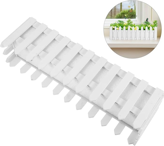 YARDWE Picket Fence Panels Wooden Picket Fence Flower Pot Window Box Planter Garden Planter with Fence Design for Artificial Flower Plants Picket Fence