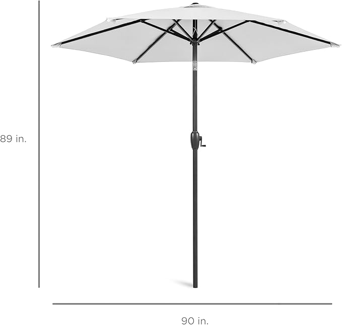 Best Choice Products 7.5ft Heavy-Duty Round Outdoor Market Table Patio Umbrella w/Steel Pole, Push Button Tilt, Easy Crank Lift - Fog Gray