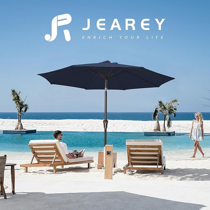 JEAREY 9FT Outdoor Patio Umbrella Outdoor Table Umbrella with Push Button Tilt and Crank, Market Umbrella 8 Sturdy Ribs UV Protection Waterproof for Garden, Deck, Backyard, Pool (Purplish Blue)
