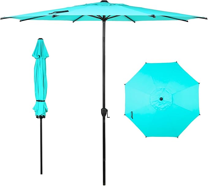 Abba Patio 11FT Lyon Outdoor Patio Umbrella Outdoor Table Umbrella with Push Button Tilt and Crank Market Umbrella 8 Sturdy Ribs UV Protection Waterproof for Garden Deck Backyard Pool, Turquoise