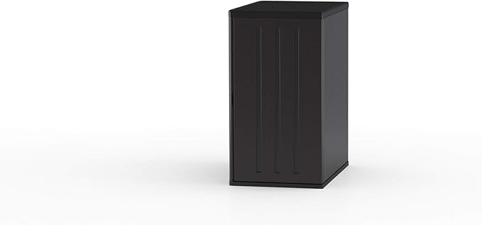 Suncast Heavy-Duty Resin Outdoor Storage Cabinet, 30" W x 20.25" D x 36" H Dark Grey Base Garage Storage Cabinet with Lockable Doors and Metal Reinforced Shelves, Made in The USA