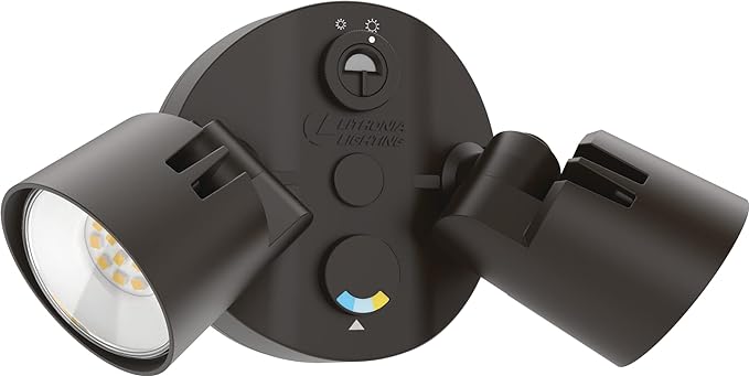 Lithonia Lighting HomeGuard 2-Light LED Outdoor Flood Lights, Outdoor LED Lights, Dusk to Dawn Sensor, Adjustable Lumens, Selectable Color, Round Heads, Dark Bronze (HGX LED 2RH ALO SWW2 120 PE DDB)