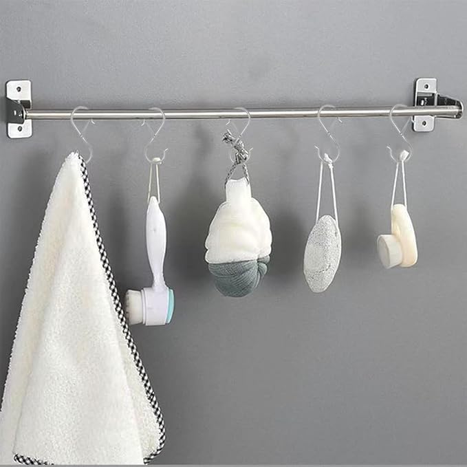 32 Pack S Hooks for Hanging, 3.5 inch Heavy Duty Metal S Hooks with Safety Buckle S Shaped Hooks Pot Rack Closet Hooks for Hanging Plants, Clothes, Kitchen Utensil, Pots, Pans, Bags (Silver)