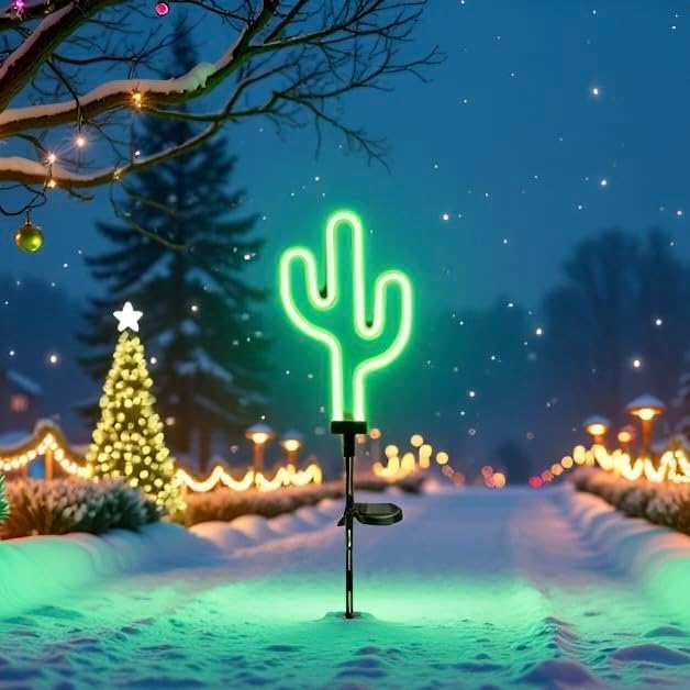 Solar Garden Stake Lights, Waterproof Landscape Light, Solar Landscape Path Lights, Neon Lights, Outdoor Decor for Garden, Yard, Lawn, Pathway, Patio, Backyard (Cactus)