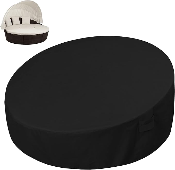 Easy-Going Heavy Duty 600D Outdoor Daybed Cover 88 Inch UV Resistant Patio Round Sofa Cover Waterproof Outdoor Canopy Daybed Sofa Cover with Air Vent 88" Dia x 35"/18" H, Black