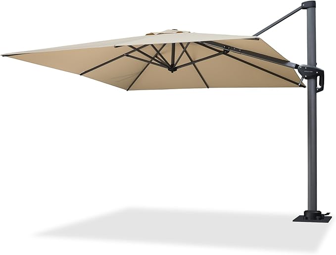 PURPLE LEAF 8' X 8' Patio Umbrella with Steel Plate Base for Pool 7' High Offset Outdoor Cantilever Umbrella Swimming Pool Umbrella with 360°Rotation for Poolside Beige