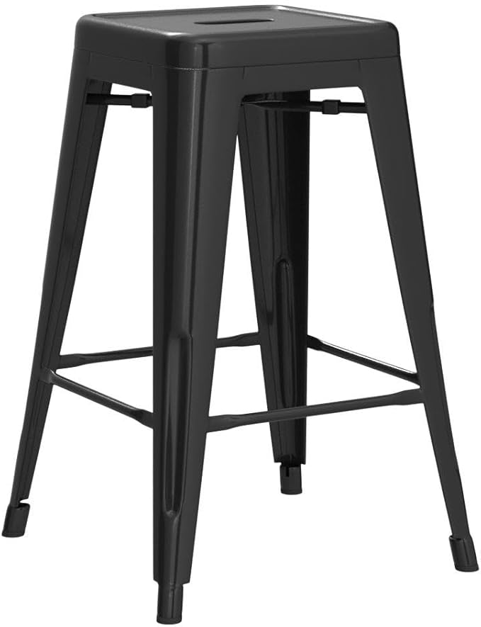 FDW Metal Bar Stools Set of 4 Counter Height Bar Stools 24 Inches Industrial Bar Chairs Patio Stool Stackable Backless Stool Indoor Outdoor Metal Kitchen Stools Bar Chairs (Black Set of 2, 24")