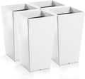 Hushee Set of 4 Tall Outdoor Planters 21 Inch Tall Tapered Square Planter with Drainage Hole Large Flower Tree Plant Pot Resin Flower Pots for Front Porch Door Garden Patio Indoor