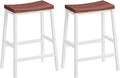 HOOBRO Bar Stools, Set of 2 Bar Chairs, 23.6 Inch Saddle Stools, Kitchen Counter Seat with Footrests, Industrial Barstools for Dining Room, Kitchen, Counter, Bar, Walnut and White HW02MD01