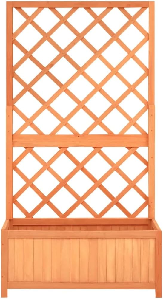 vidaXL Planter, Flower Box, Trellis Raised Bed, Outdoor Planter for Patio Backyard Garden Balcony Porch Vegetables Herbs, Solid Firwood