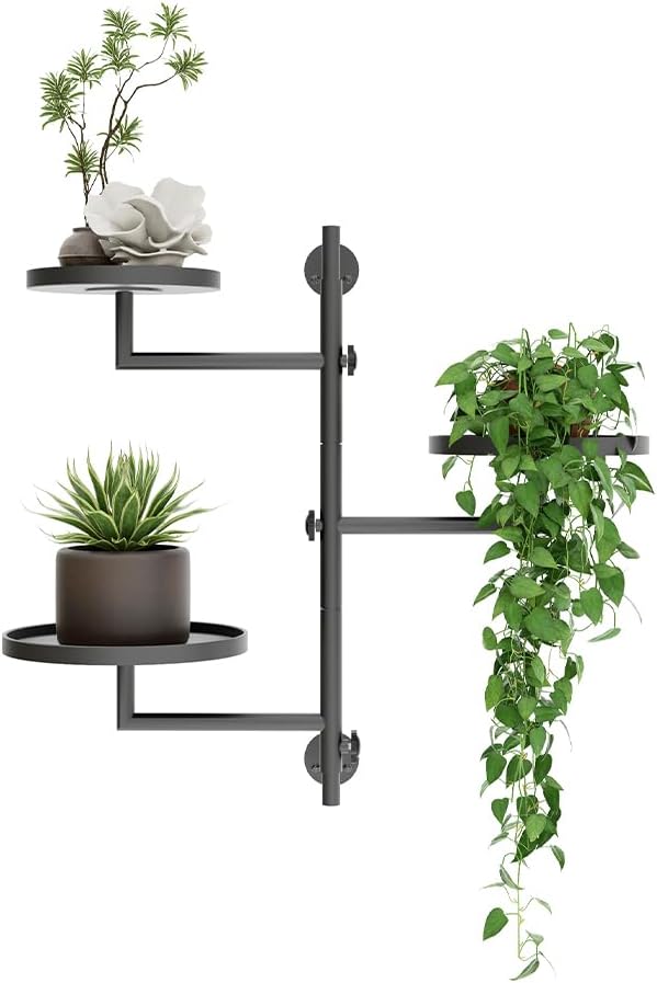 Rotating Wall Plant Shelves Plant Shelf for Window 3-Tier Metal Wall Plant Holder for Multiple Plants with Hanging Indoor Home Decor