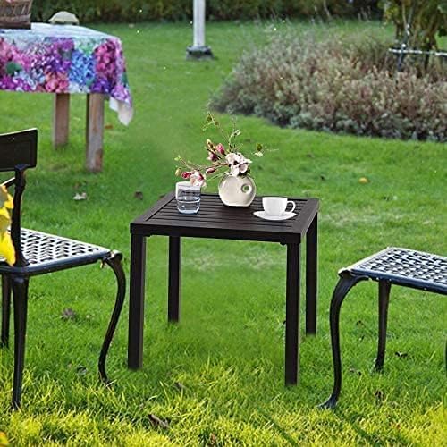 PHI VILLA Outdoor Patio Side Table Set of 2, 19" Small Black Metal Square End Table, Outside Coffee Bistro Table for Porch, Deck, Balcony, Indoor