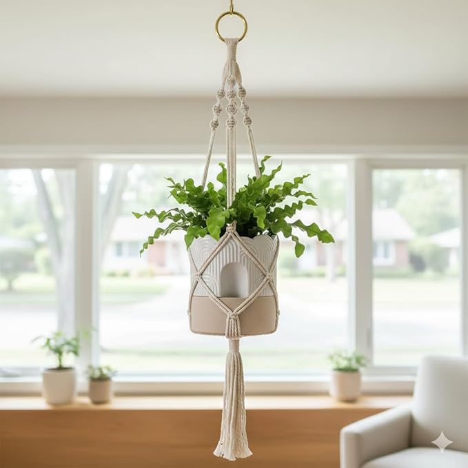 Nihow Self Watering Plant Pot for Indoor Plants with Wick: 8 Inch Ceramic Planter with Drainage Hole & Water Storage - Relief Design - Beige & Nature Flower Pot