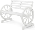 VINGLI Rustic Wooden Wheel Bench Outdoor Bench, Patio Bench Wagon Slatted Seat, Garden Benches for Outdoors 350lbs High Capacity, Weather Resistance (White, 41in)