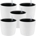 5 Pack 7 Inch Self Watering Planter for Indoor Plants, White Decorative Round Plastic Self Watering Pots with Level Indicators for Soil Planting, Flowers, Herb, African Violet, Succulent