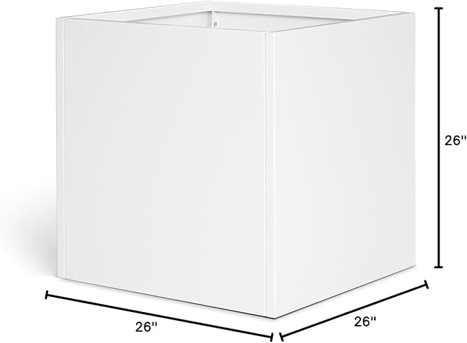 White Steel Planter Square Outdoor Planters Galvanized Steel Planter Box 26 Inch Indoor Metal Large Planters Cube Heavy Duty Flower Pot Modern Commercial Residential for Trees Patio Yard Garden
