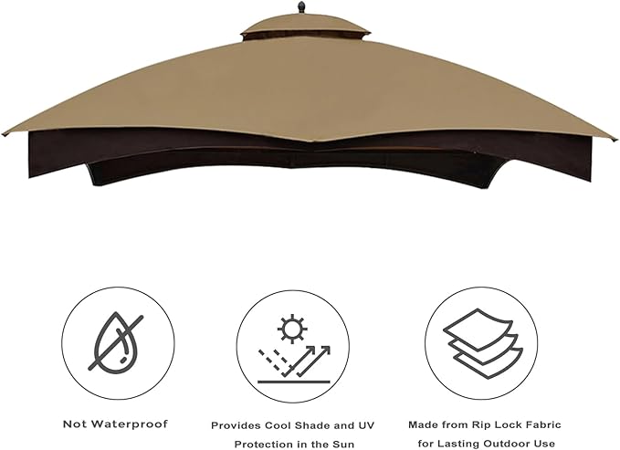 Eurmax USA High Performance Replacement Canopy Top for Lowe's Allen Roth Heavy Duty Gazebo Roof Gazebo Top with Air Vent 10X12 Cover #GF-12S004B-1, Replacement Top Only (Khaki)