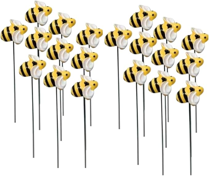 20pcs Bee Garden Stakes, Resin Bumblebee Yard Decor for Flower Pots - Spring Summer Outdoor Decoration, Durable Garden Stakes for Flower Beds & Lawn (20pcs)