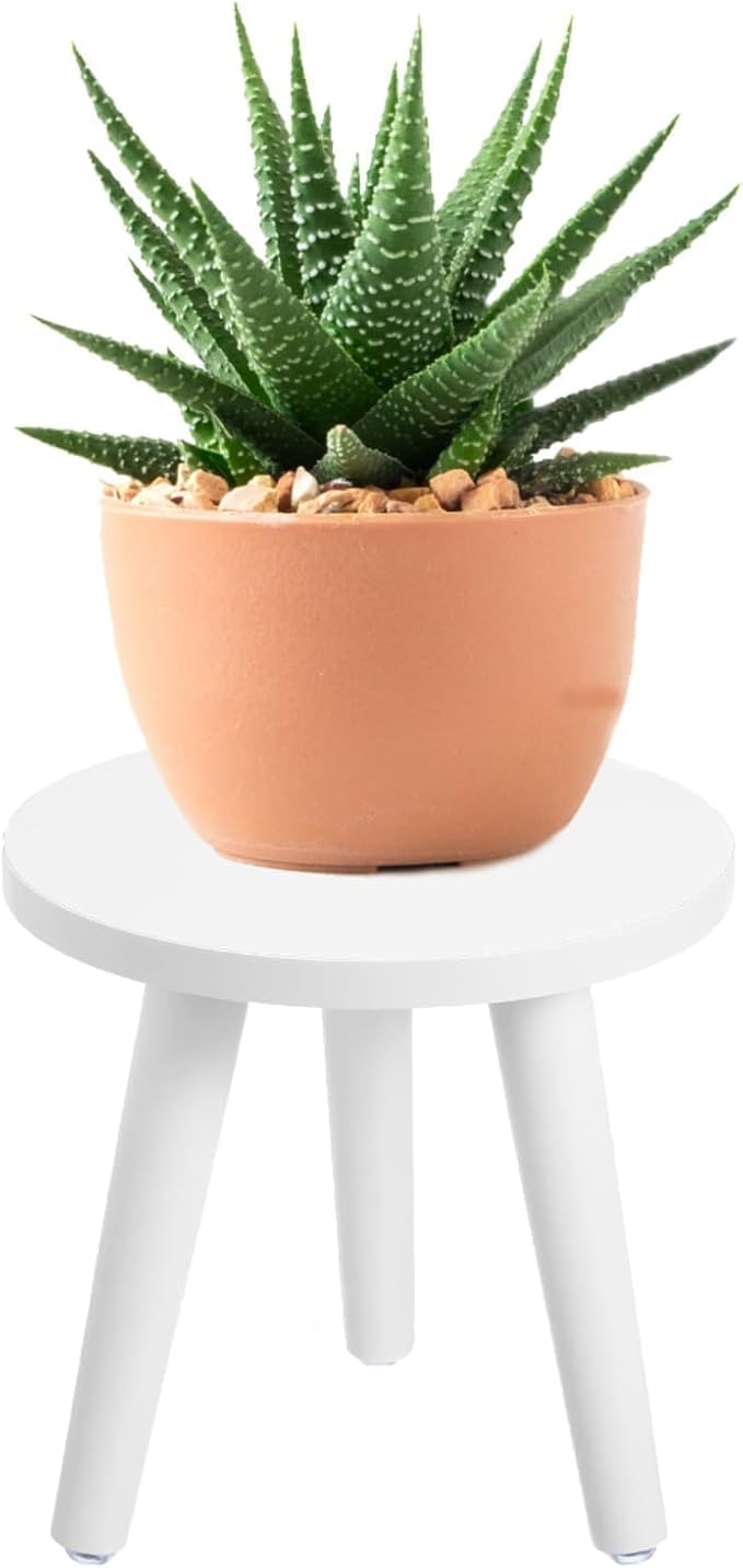 Samll Plant Stand Indoor/Outdoor for Plants,Wood White Planter Stands Holder Mid Century Pedestal Shelf,Sturdy Short Flower Rack Boho Short Plant Table 8.6"Tall Wooden Plants Stool for Garden,Patio