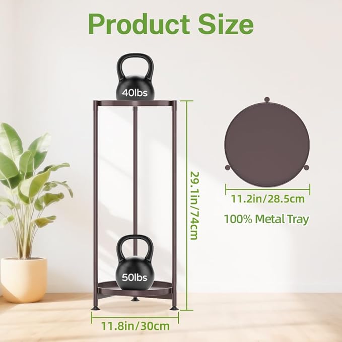 iDavosic.ly 2 Tier Corner Plant Stand Indoor, Tall Vertical Metal Flower Heavy Duty Pot Holder Shelf Outdoor for Patio Porch Living Room, Bronze - Round