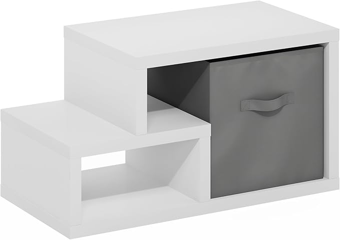 Furinno Viola Multipurpose Shelf, with Storage Bin, White/Light Grey