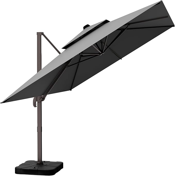 10' X 13' Outdoor Patio Umbrella Large Rectangle Cantilever Umbrella Heavy Duty 360°Rotation Offset Umbrella for Garden Deck Pool Patio,Grey