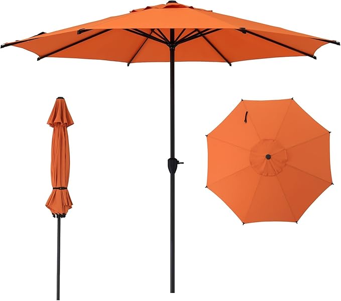 Abba Patio 9FT Lyon Outdoor Patio Umbrella Outdoor Table Umbrella with Crank Market Umbrella 8 Sturdy Ribs UV Protection Waterproof and Push Button Tilt for Garden Deck Backyard Pool,Orange