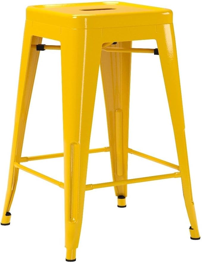 Devoko Metal Bar Stools 24" Indoor Outdoor Stackable Barstools Modern Style Industrial Vintage Counter Bar Stools Set of 4 (24 inch, Yellow)