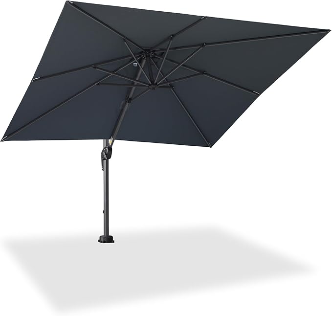 PURPLE LEAF 8' X 8' Patio Umbrella for Pool 7' High Offset Outdoor Cantilever Umbrella Swimming Pool Umbrella with 360°Rotation for Poolside Light Grey