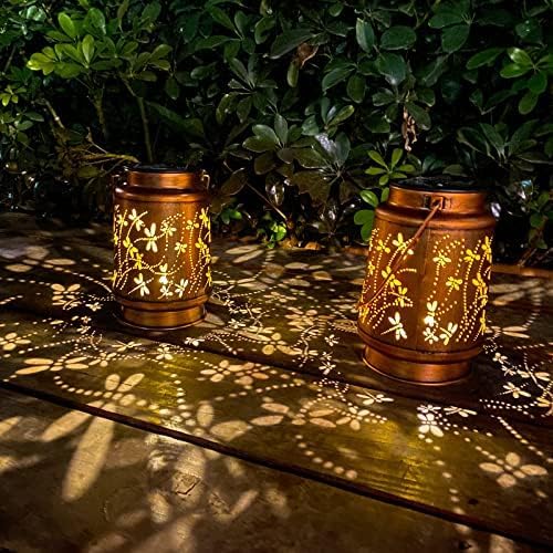 2 Pack Dragonfly Birthday Gifts for Women Mom Grandma Solar Lanterns Outdoor Waterproof Garden Decor Hanging LED Decorative Light for Patio Yard Lawn Gardening Gifts