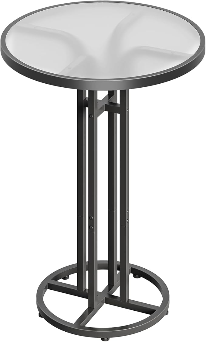 HOOBRO Bar Table, 23.6-Inch Round Pub Table, Frosted Glass Cocktail Table with Sturdy Iron Frame & Adjustable Feet, Modern Small Coffee for Home Bar, Kitchen, Living Room, Outdoor, Black BK96BT01