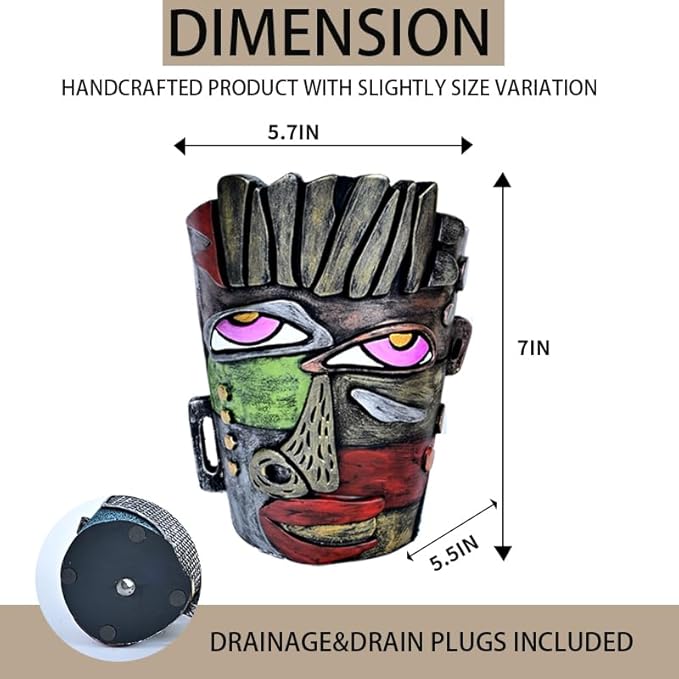 Abstract Face Planters Pots Head,Unique Head Planter for Indoor Plants,Funny Face Flower Pot,Colorful Plant Pots for Outdoor Garden Decor and Home Art Decoration(Retro)