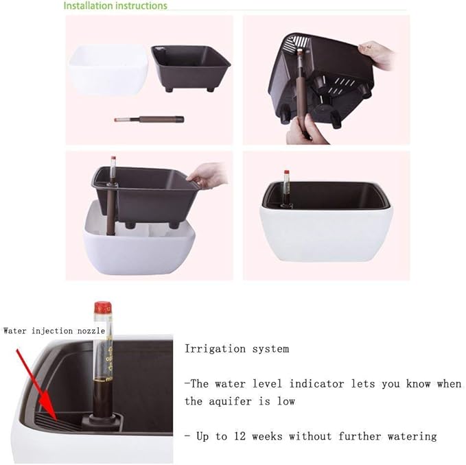Vencer 10.8 Inch Plastic Square Self Watering Planter,Water Indicator,Modern Decorative Planter Pot for All House Plants Flowers,Herbs,Vegetables,Tropical,Coffee,VF-049C