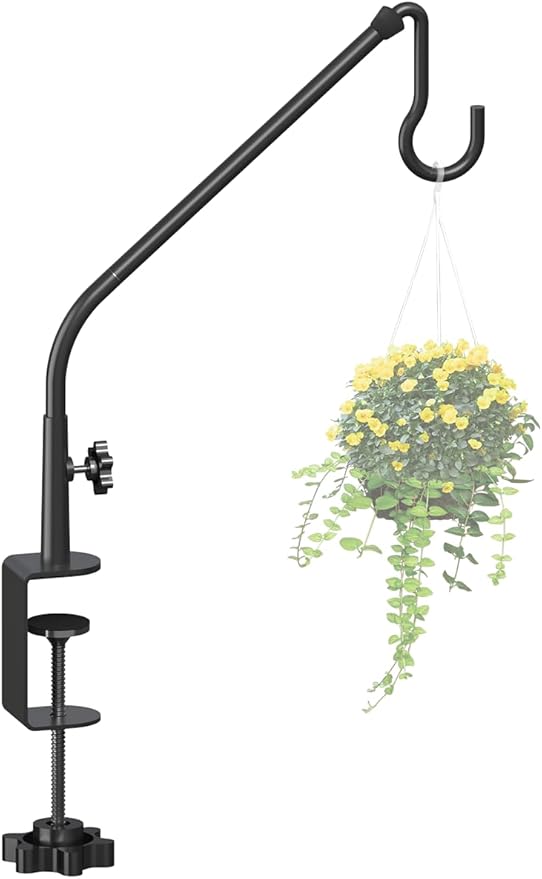20 Inch Extended Reach Deck Hook Hanger for Railing, Heavy Duty Outdoor Plant Hook Holder for Hanging Bird Feeder Pole Deck Hanger Flower Basket Planter or Lanterns, Wind Chimes, 1 Pack