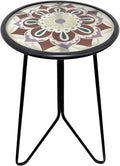 LIFFY Outdoor Side Table, 12" Small Patio Side Table for Outside, Indoor Round Home Decor End Table & Accent Table with Glass Top, Decorative Plant Table Stands for Garden Yard Porch Balcony