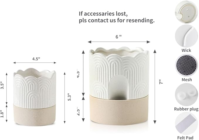 Nihow Self Watering Plant Pot for Indoor Plants: 4.5+6 Inch Ceramic Planter with Drainage Hole & Water Storage Plus - Cylinder Flower Pot with Wick for Herbs -Beige & Nature