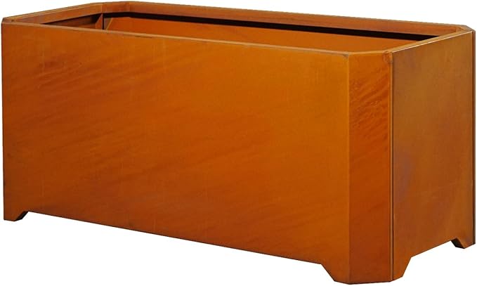 Corten Steel Planter Box-32"x15"x15"-Large Rectangular Planters For Outdoor Plants, Heavy Duty Rustic Tall Planter With Raised Support Feet For Patio, Deck, Garden, Yard, Drain Holes, Easy Assembly