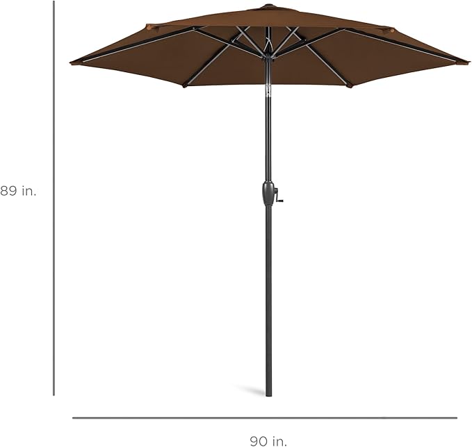 Best Choice Products 7.5ft Heavy-Duty Round Outdoor Market Table Patio Umbrella w/Steel Pole, Push Button Tilt, Easy Crank Lift - Brown