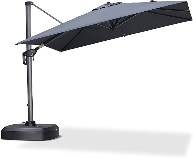 PURPLE LEAF 8' X 8' Patio Umbrella with Wheeled Base for Pool 7' High Offset Outdoor Cantilever Umbrella Swimming Pool Umbrella with 360°Rotation for Poolside Grey