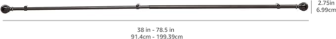 Amazon Basics Adjustable Curtain Rod for Windows, Round Finials, Easy Installation, Sturdy, 1-Inch Rod, 36" to 72", Black, 2-Pack